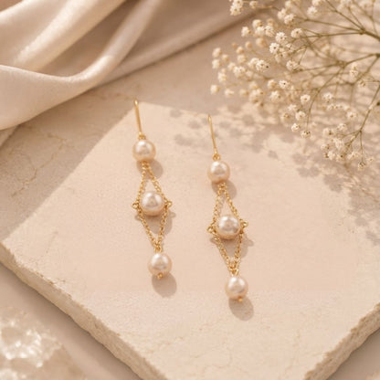 Anti Tarnish Handmade Diamond Frame Pearl Earrings for Women