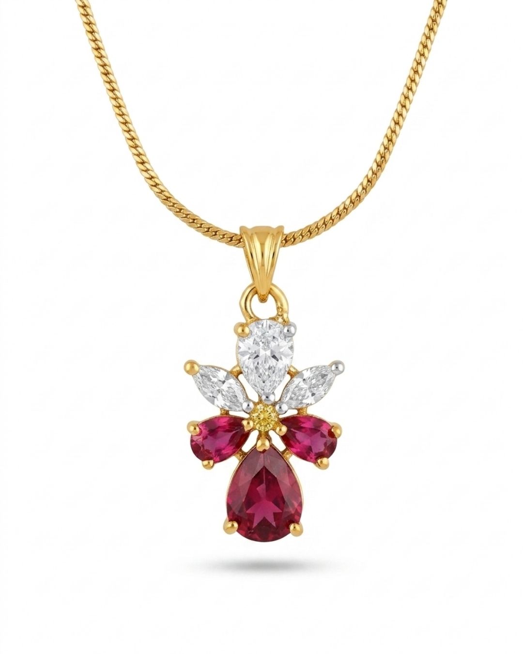 Ruby Bloom Gold Finish Wedding Jewellery Pendant Set