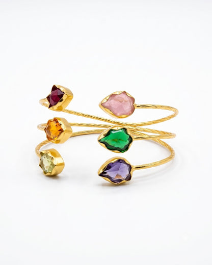 Multicolour Stone Wire Cuff Bracelet for Women