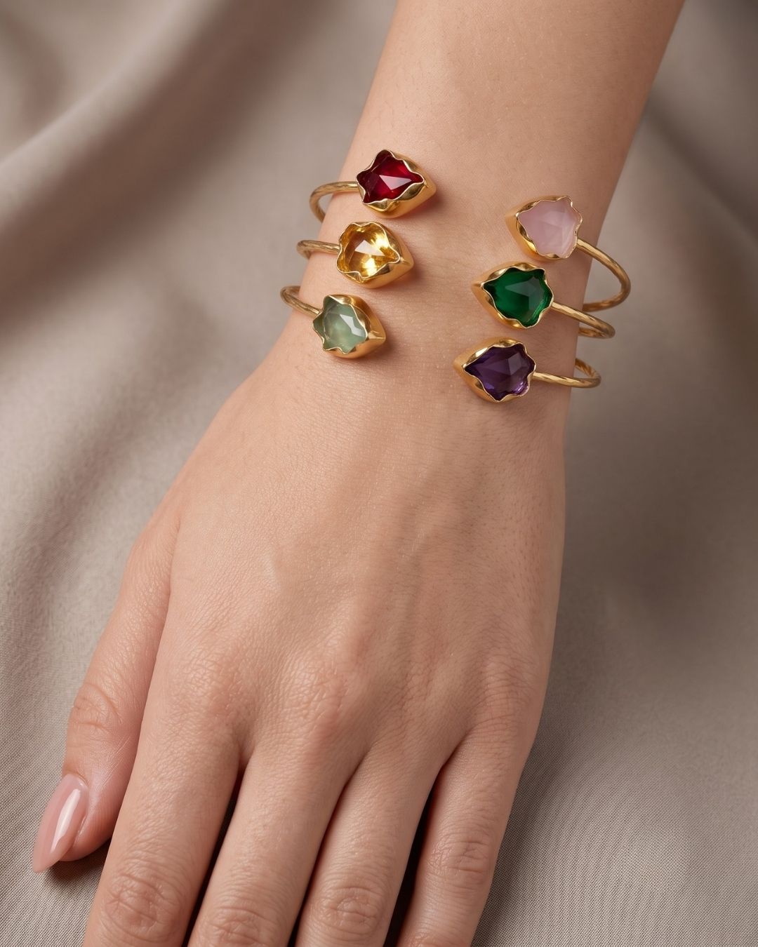 Multicolour Stone Wire Cuff Bracelet for Women