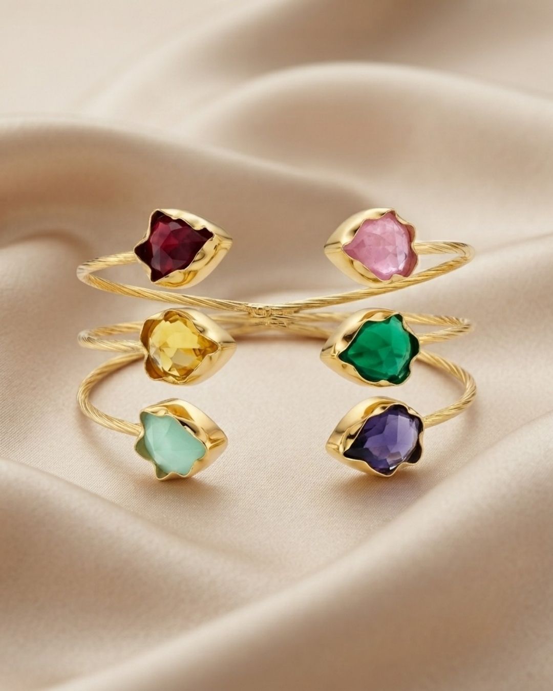Multicolour Stone Wire Cuff Bracelet for Women