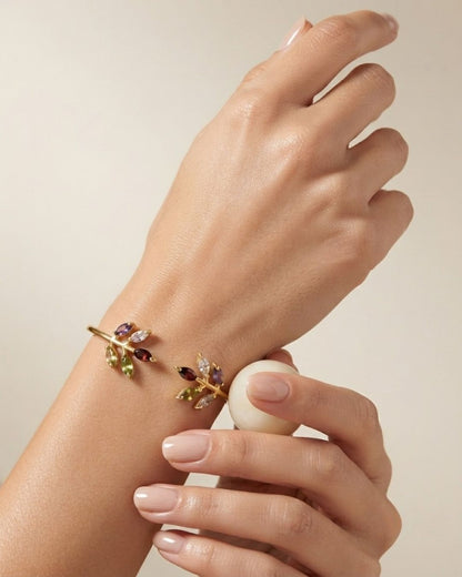 Multicolour Leaf Motif Cuff Bracelet for Women