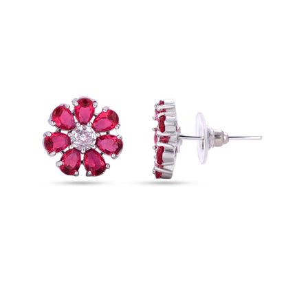 Belaci AD Silver Red Floral Studs for Women