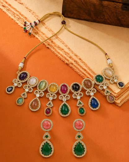 Sabyasachi Inspired Turkish Pota Necklace Set with Green Statement Drops