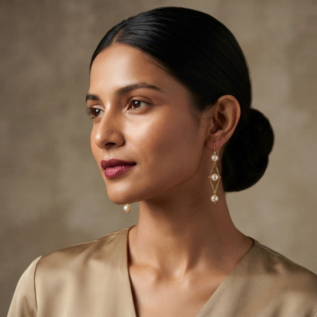 Anti Tarnish Handmade Diamond Frame Pearl Earrings for Women