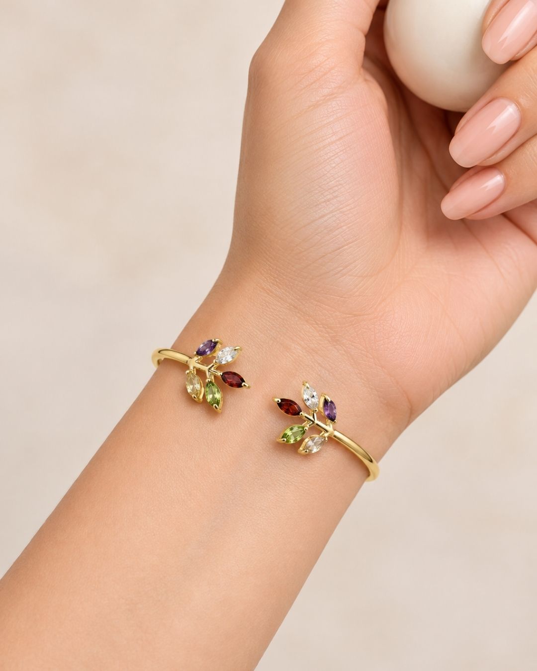 Multicolour Leaf Motif Cuff Bracelet for Women