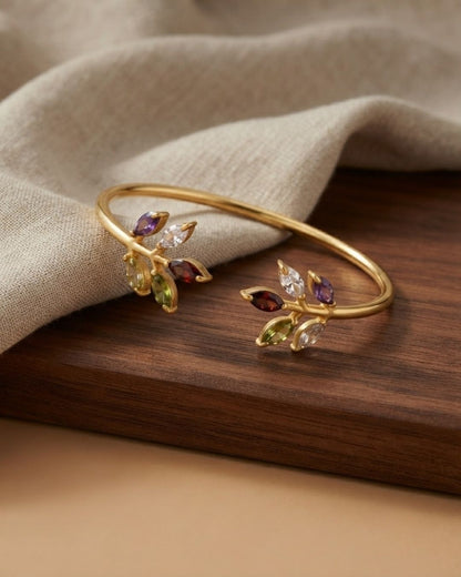 Multicolour Leaf Motif Cuff Bracelet for Women