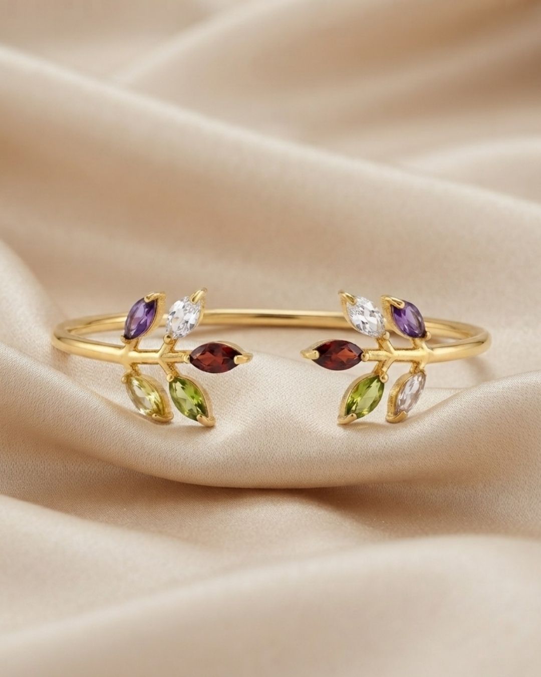 Multicolour Leaf Motif Cuff Bracelet for Women