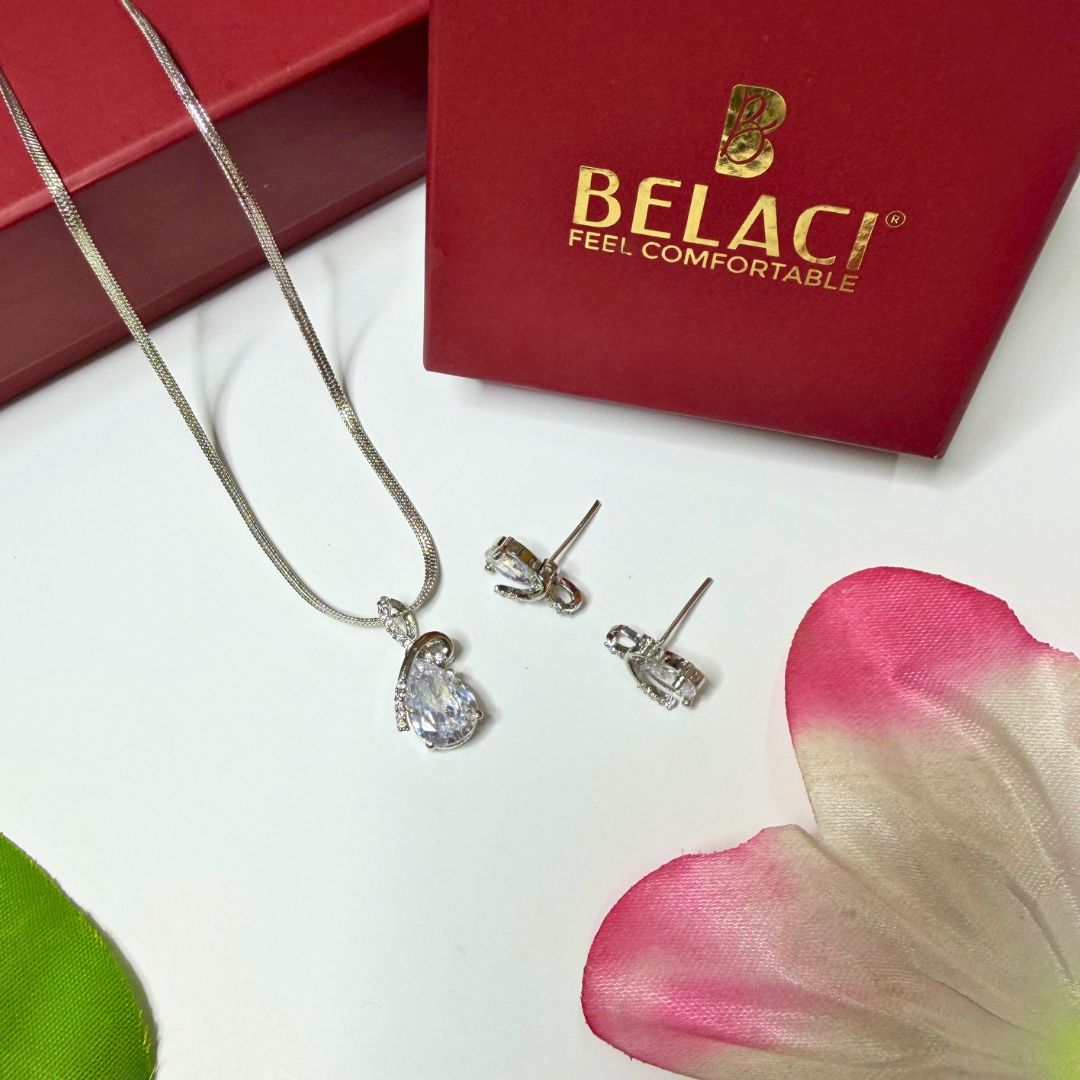Teardrop Pendant Necklace with Matching Earrings