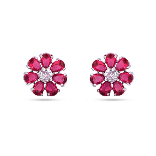 Belaci AD Silver Red Floral Studs for Women