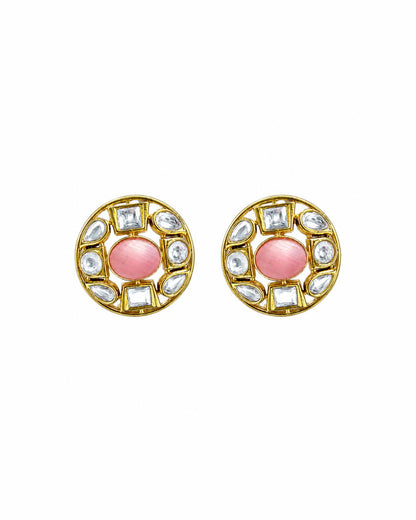 Victorian Style Pink monalisa karting Stone Stud Earrings