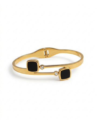 Black Square Open Cuff Bracelet for Women