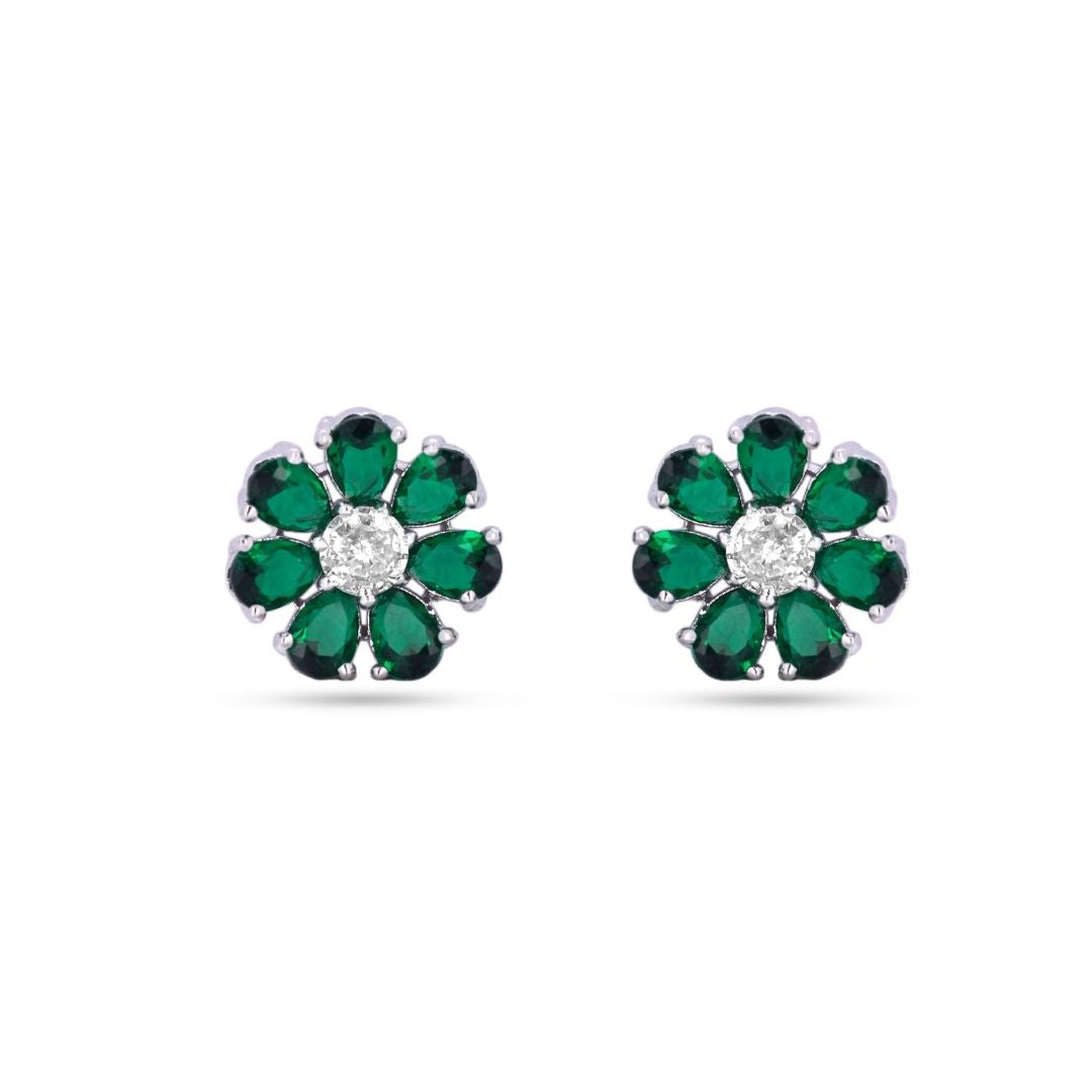 Belaci AD Silver Green Floral Studs for Women