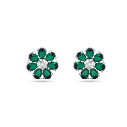 Belaci AD Silver Green Floral Studs for Women