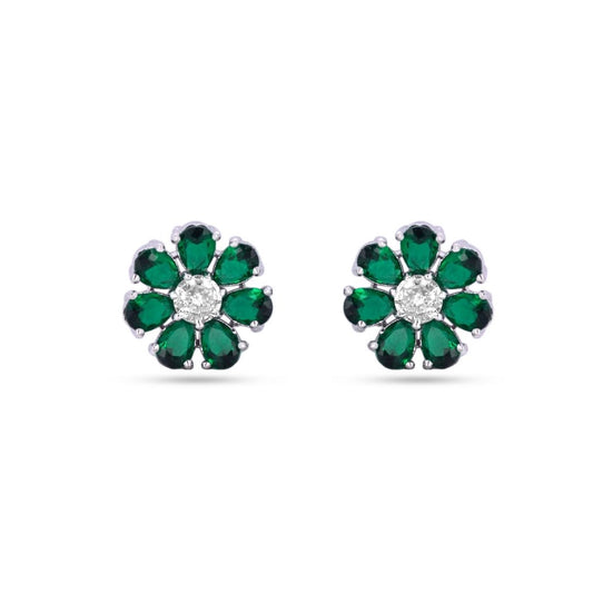Belaci AD Silver Green Floral Studs for Women