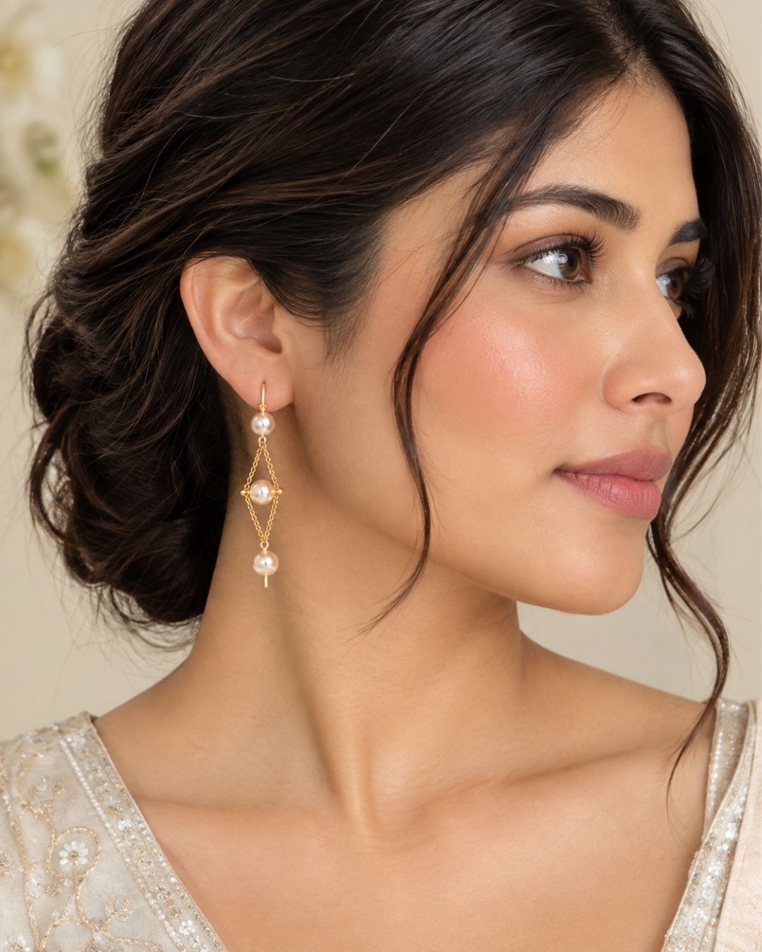 Anti Tarnish Handmade Diamond Frame Pearl Earrings for Women