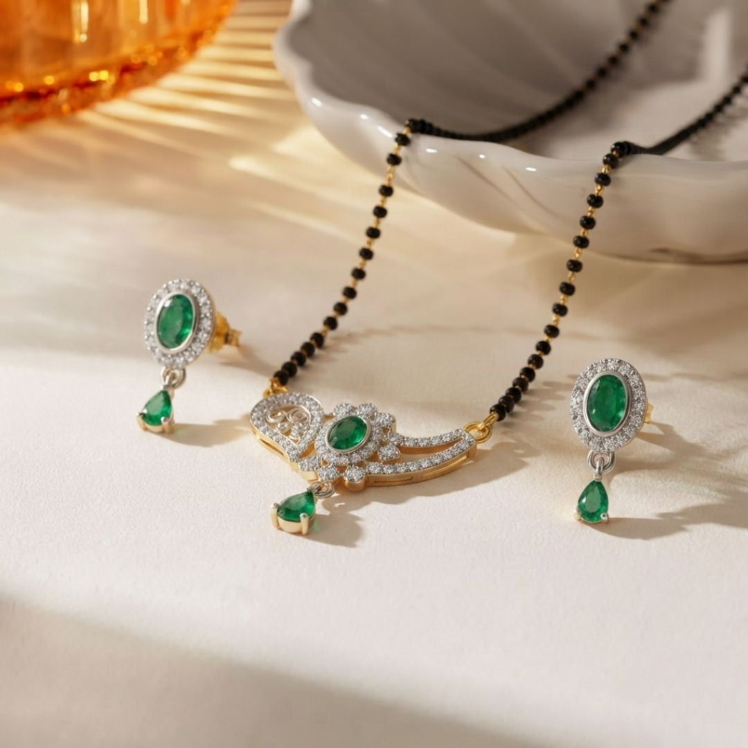 Emerald Stone American Diamond Designer Mangalsutra