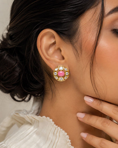 Victorian Style Pink monalisa karting Stone Stud Earrings