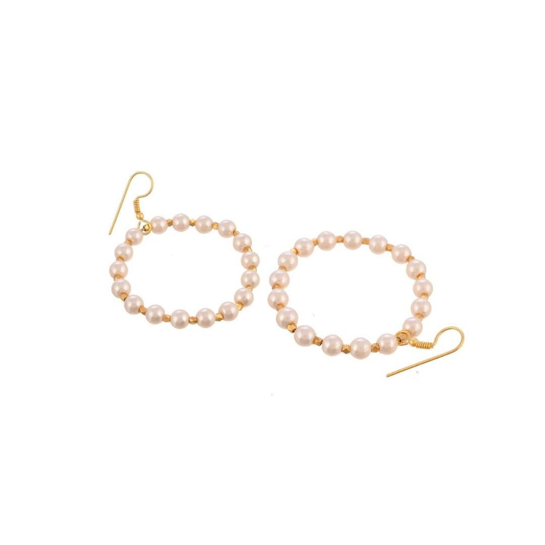 Handcrafted Pearl Halo Hoop Earrings