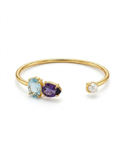 Multicolour Stone Open Cuff Bracelet for Women