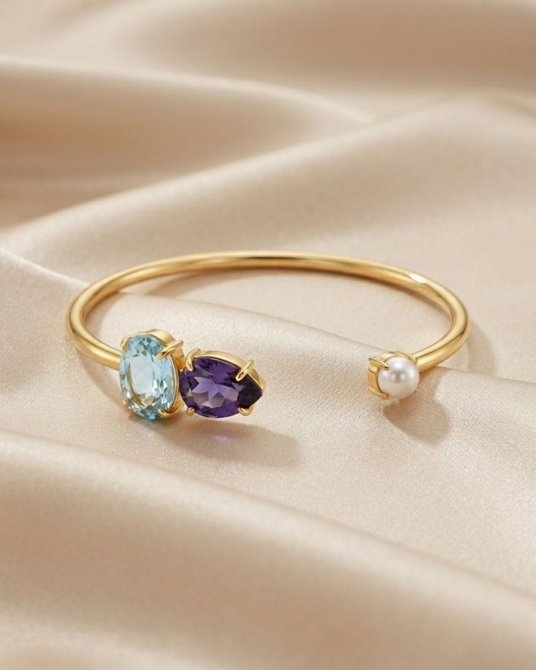 Multicolour Stone Open Cuff Bracelet for Women