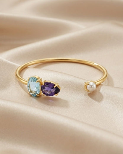 Multicolour Stone Open Cuff Bracelet for Women