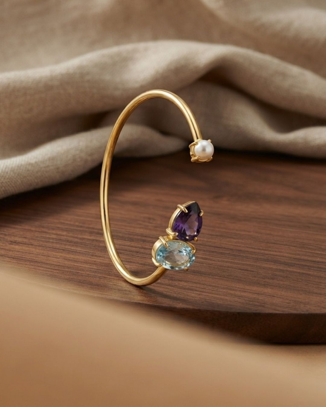 Multicolour Stone Open Cuff Bracelet for Women