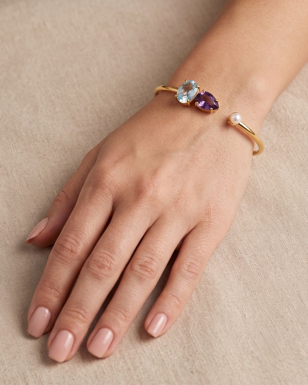 Multicolour Stone Open Cuff Bracelet for Women