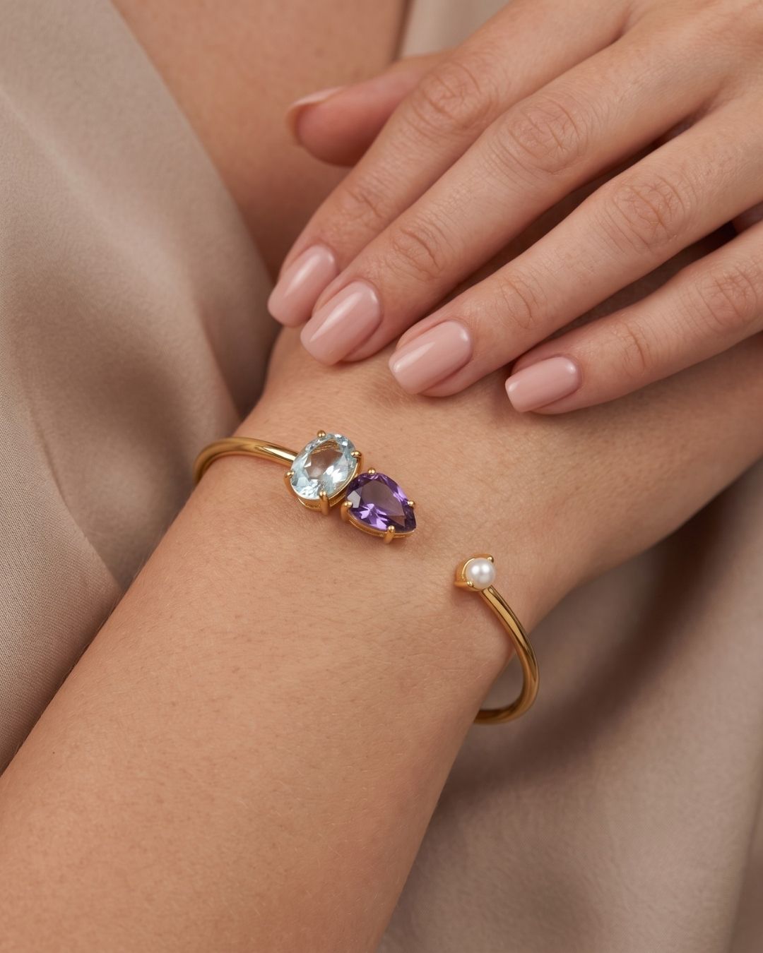 Multicolour Stone Open Cuff Bracelet for Women