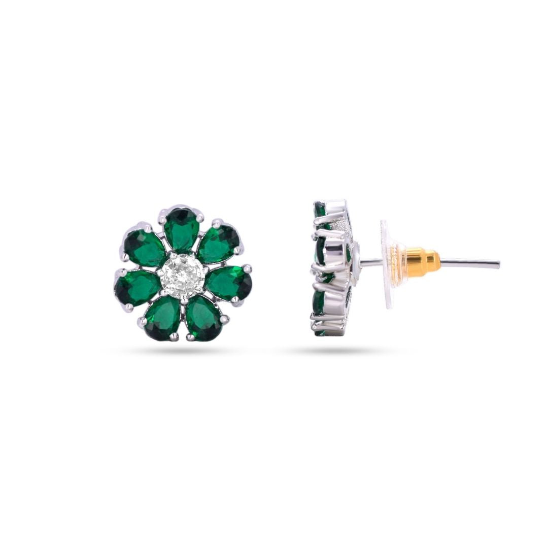 Belaci AD Silver Green Floral Studs for Women