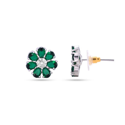 Belaci AD Silver Green Floral Studs for Women