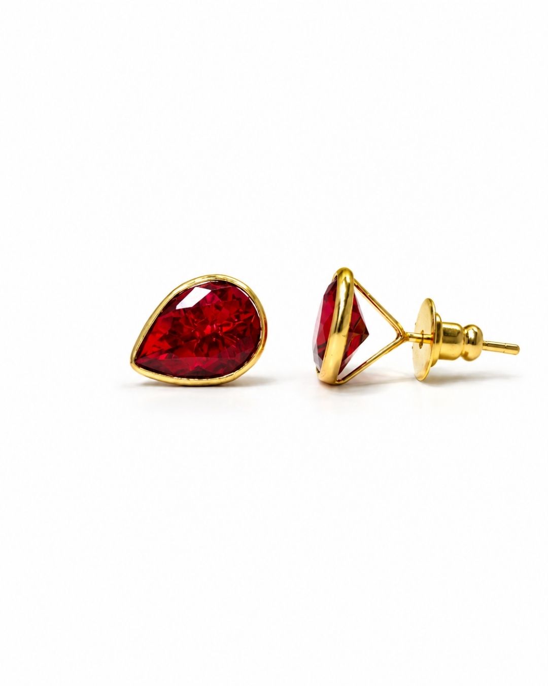 Red Teardrop Stone Stud Earrings for Women