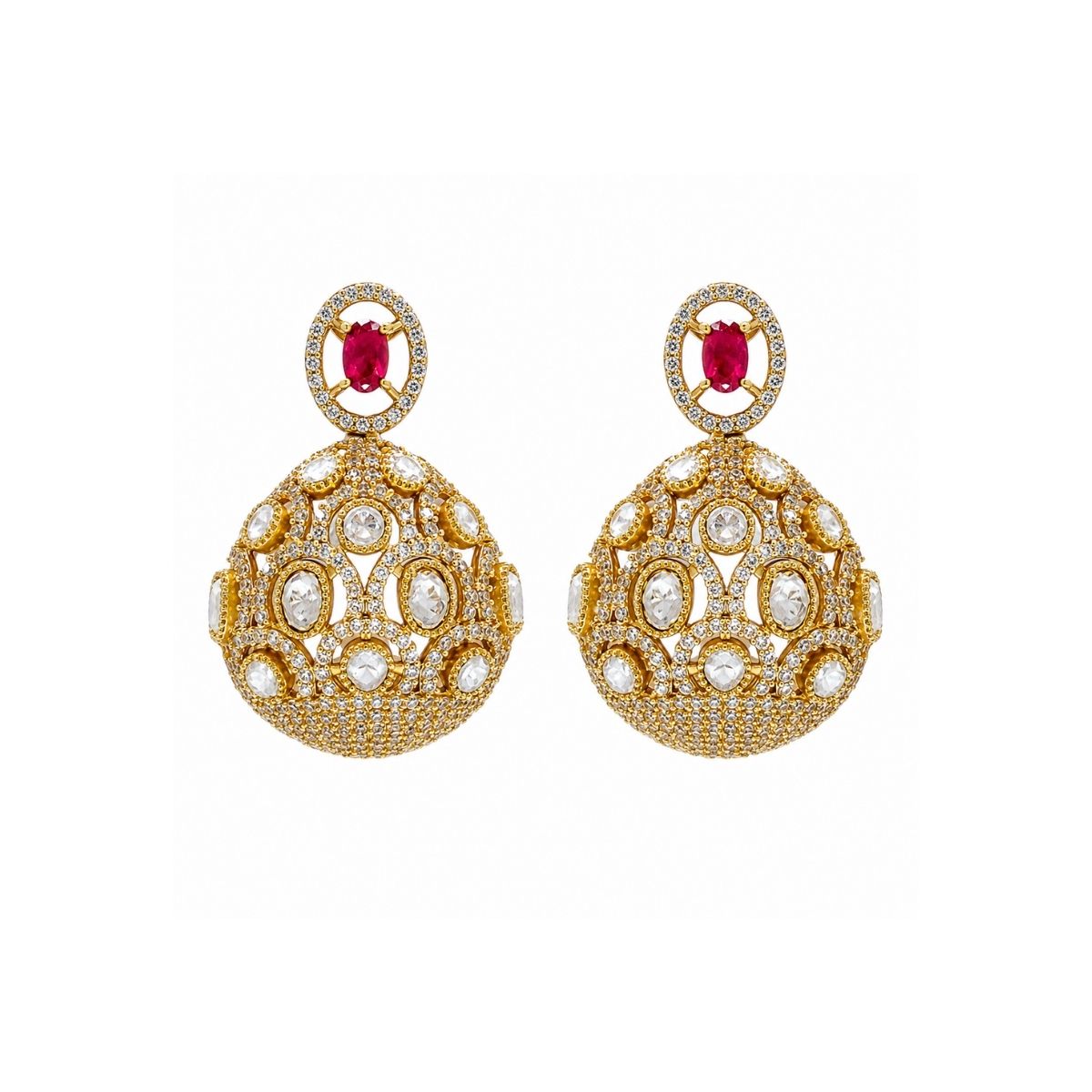 Ruby Polki Necklace Set with Statement Ball Pendant