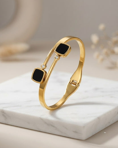 Black Square Open Cuff Bracelet for Women