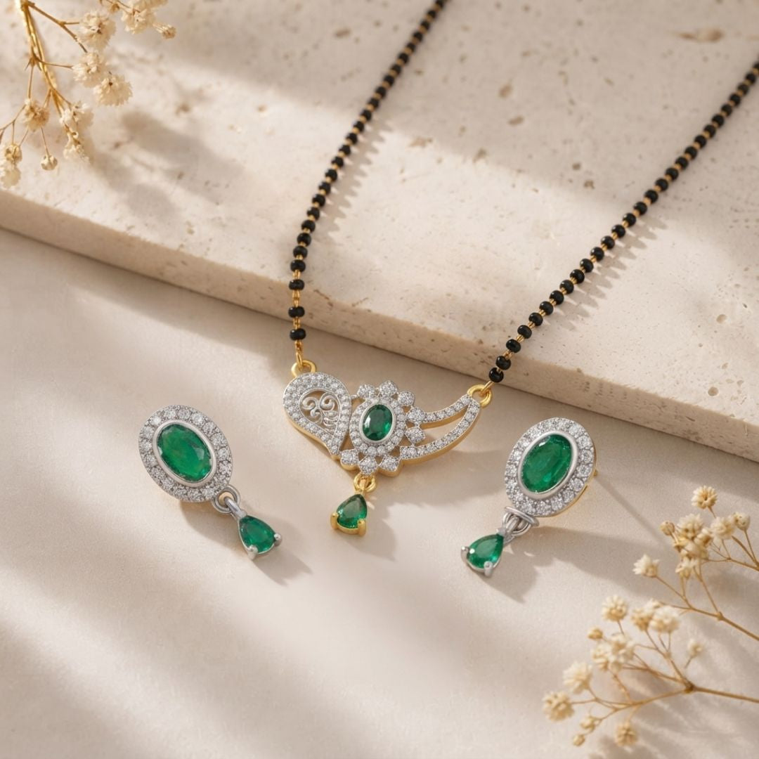 Emerald Stone American Diamond Designer Mangalsutra