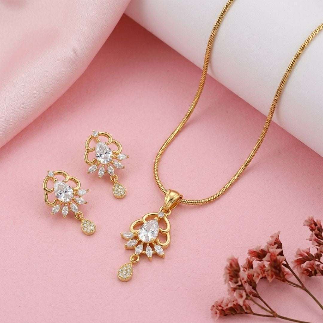 Crystal Bloom Gold Finish Bridal Pendant Set