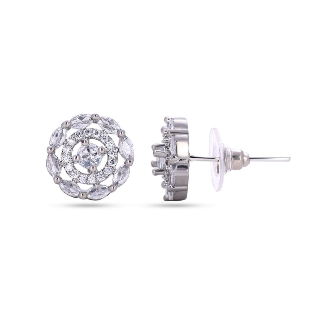 Belaci AD Silver Floral Diamond Studs Earring for Women