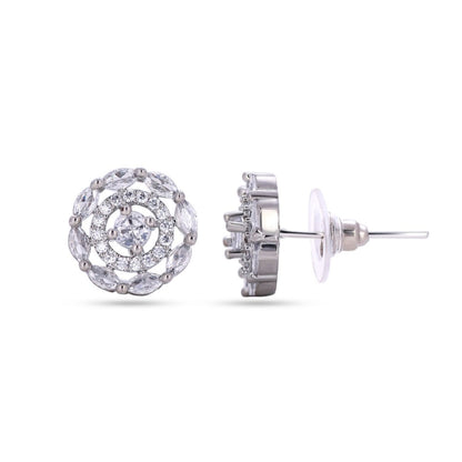 Belaci AD Silver Floral Diamond Studs Earring for Women