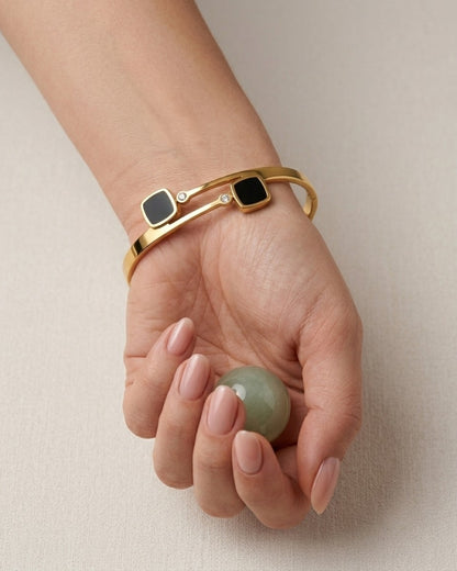 Black Square Open Cuff Bracelet for Women