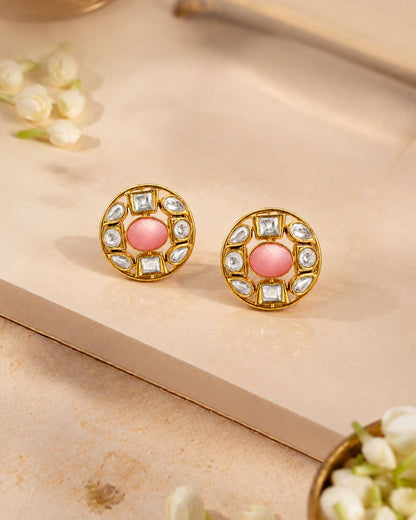 Victorian Style Pink monalisa karting Stone Stud Earrings