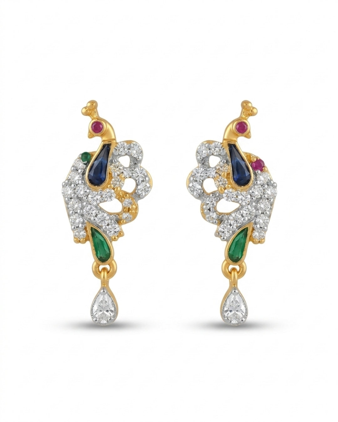 Designer Peacock American Diamond Black Beads Mangalsutra with Matching Earrings
