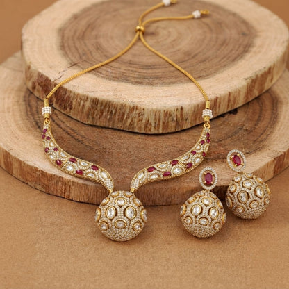 Ruby Polki Necklace Set with Statement Ball Pendant