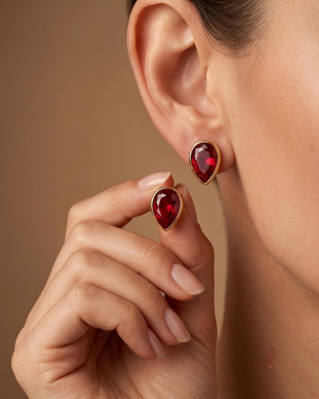 Red Teardrop Stone Stud Earrings for Women