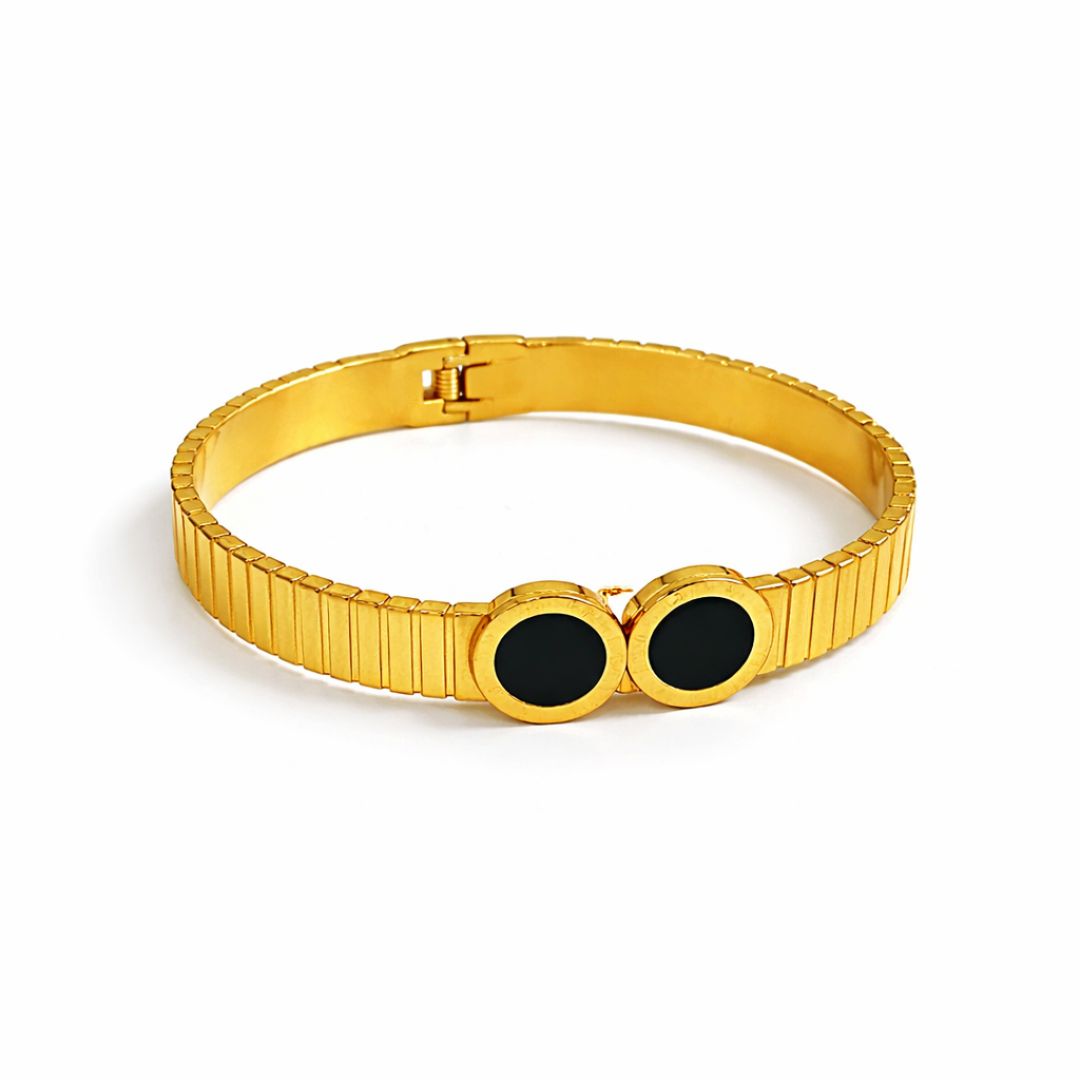 Roman Dial Black Inlay Bracelet in Gold-Tone Segment Design