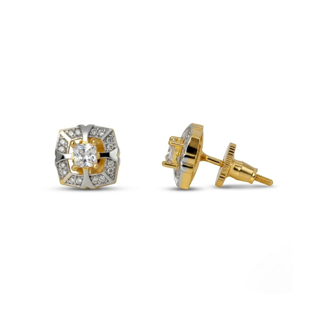 Belaci AD Dual-Tone Floral Diamond Studs for Women