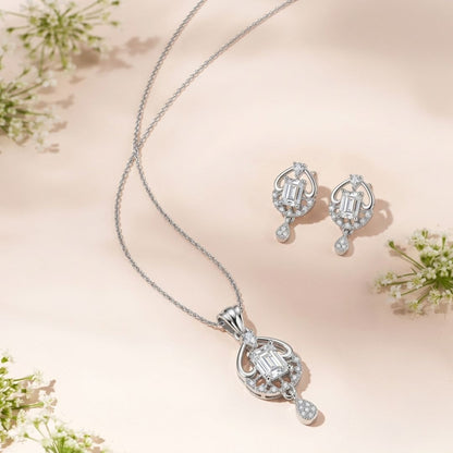 Classic Silver American Diamond Pendant Set
