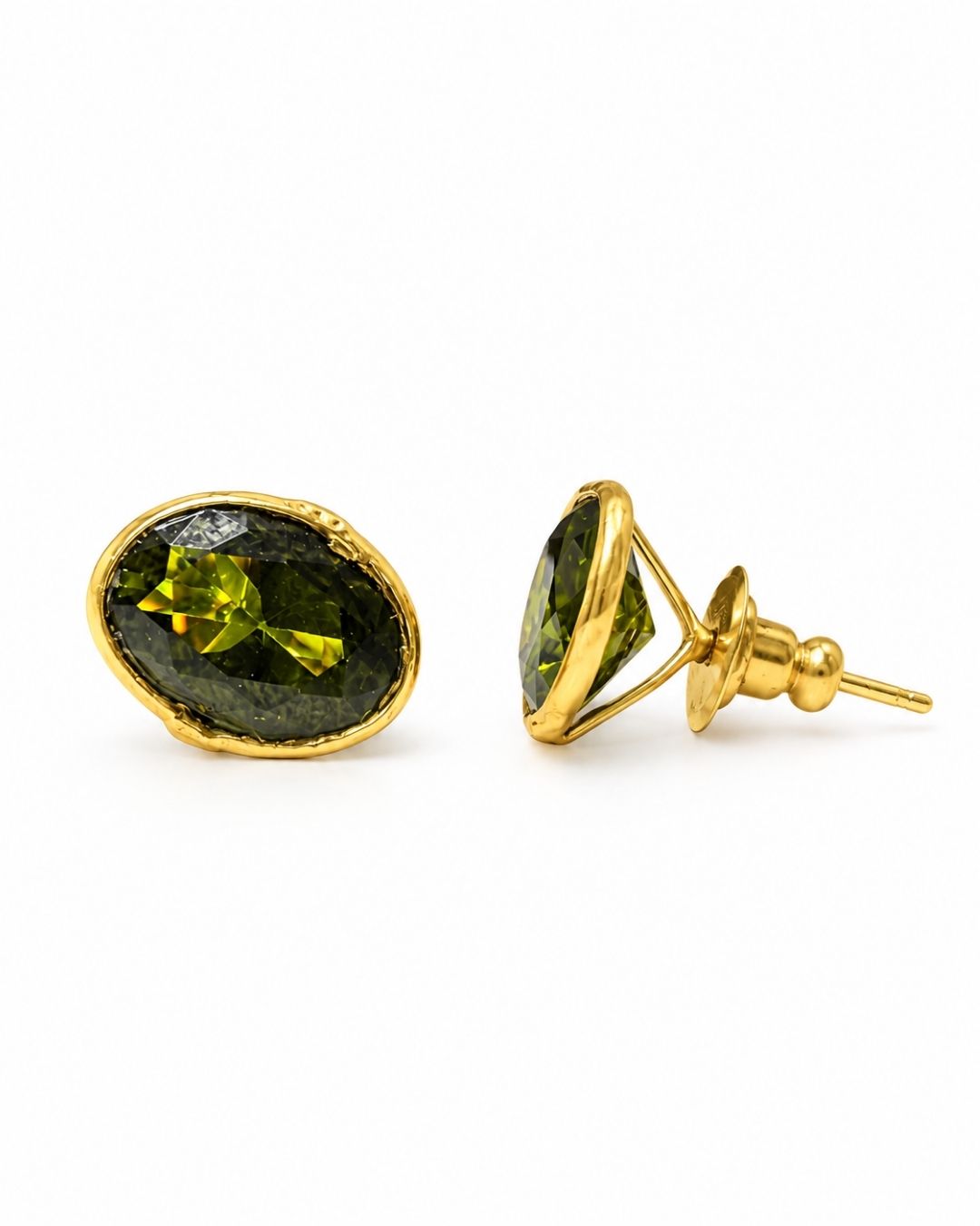 Olive Oval Stone Stud Earrings for Women