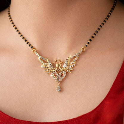 AD Mangalsutra with Twin Peacock Pendant and Teardrop Accent-1