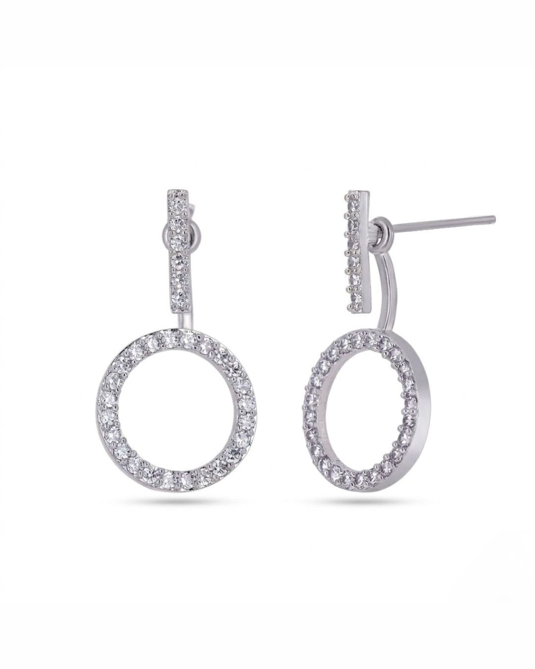 Open Circle American Diamond Silver Finish AD Stud Earrings for Women