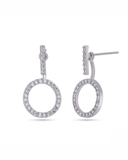 Open Circle American Diamond Silver Finish AD Stud Earrings for Women